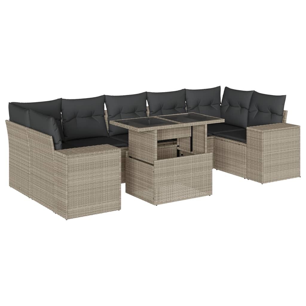 "im Sonderangebot" 8-tlg. Garten-Lounge-Set - elegantes Design - Sitzgruppe/Gartengarnitur - mit Kissen Hellgrau Poly Rattan - Terassenmöbel DEMö...
