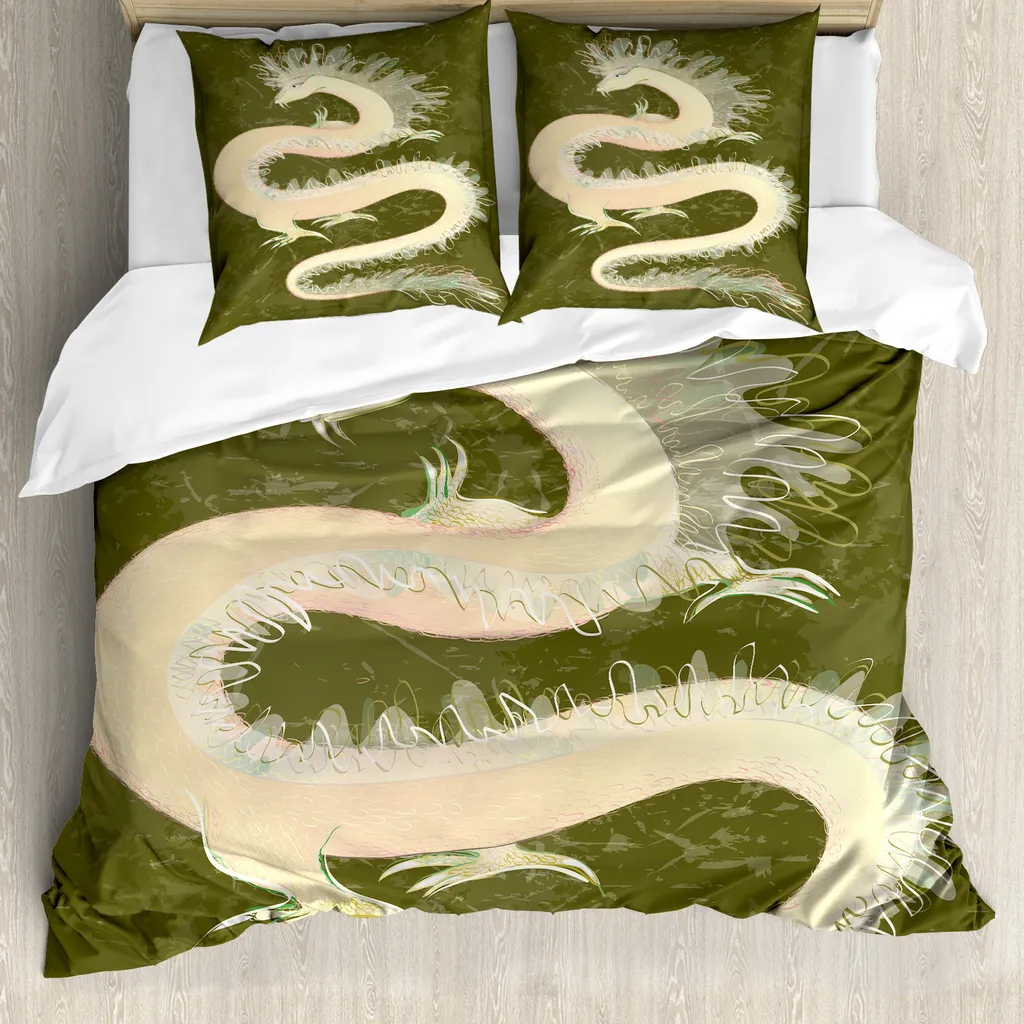 Copripiumino Drago Giallo e Verde 155x220 - Alta Qualità ABAKUHAUS