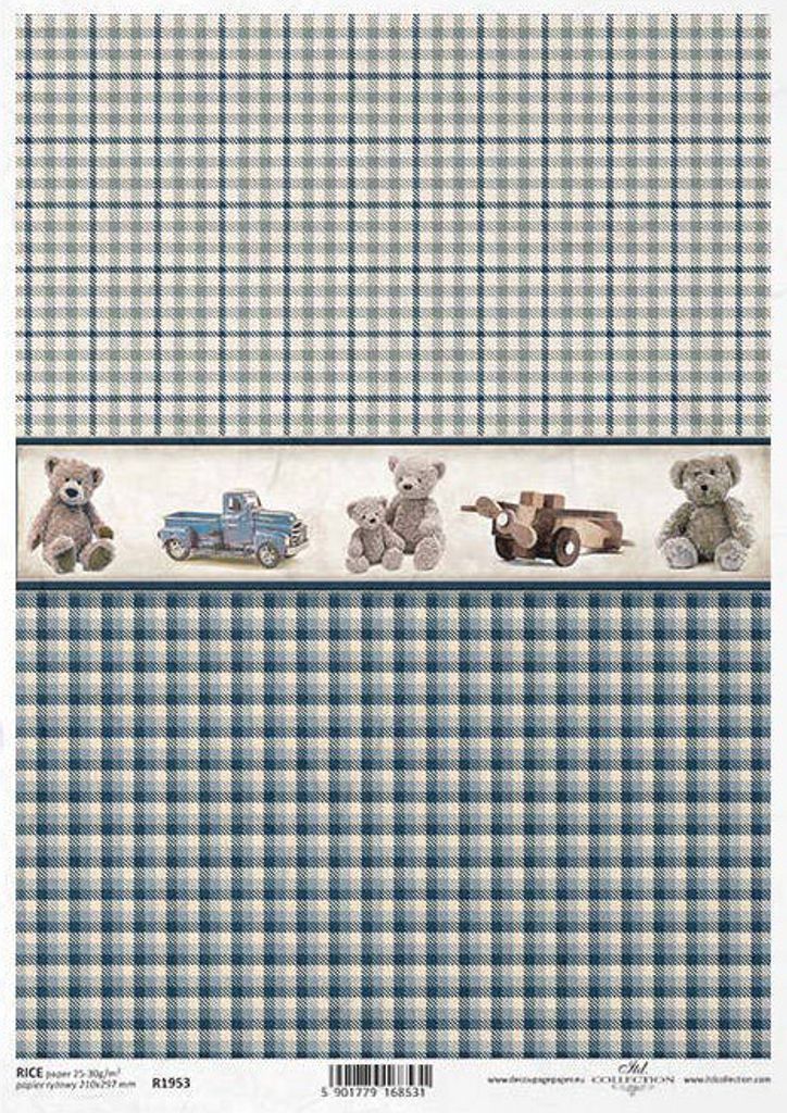 ITD Reispapier Decoupage Bastelpapier Serviettentechnik, ITD-R1953 Spielzeug, Kariert