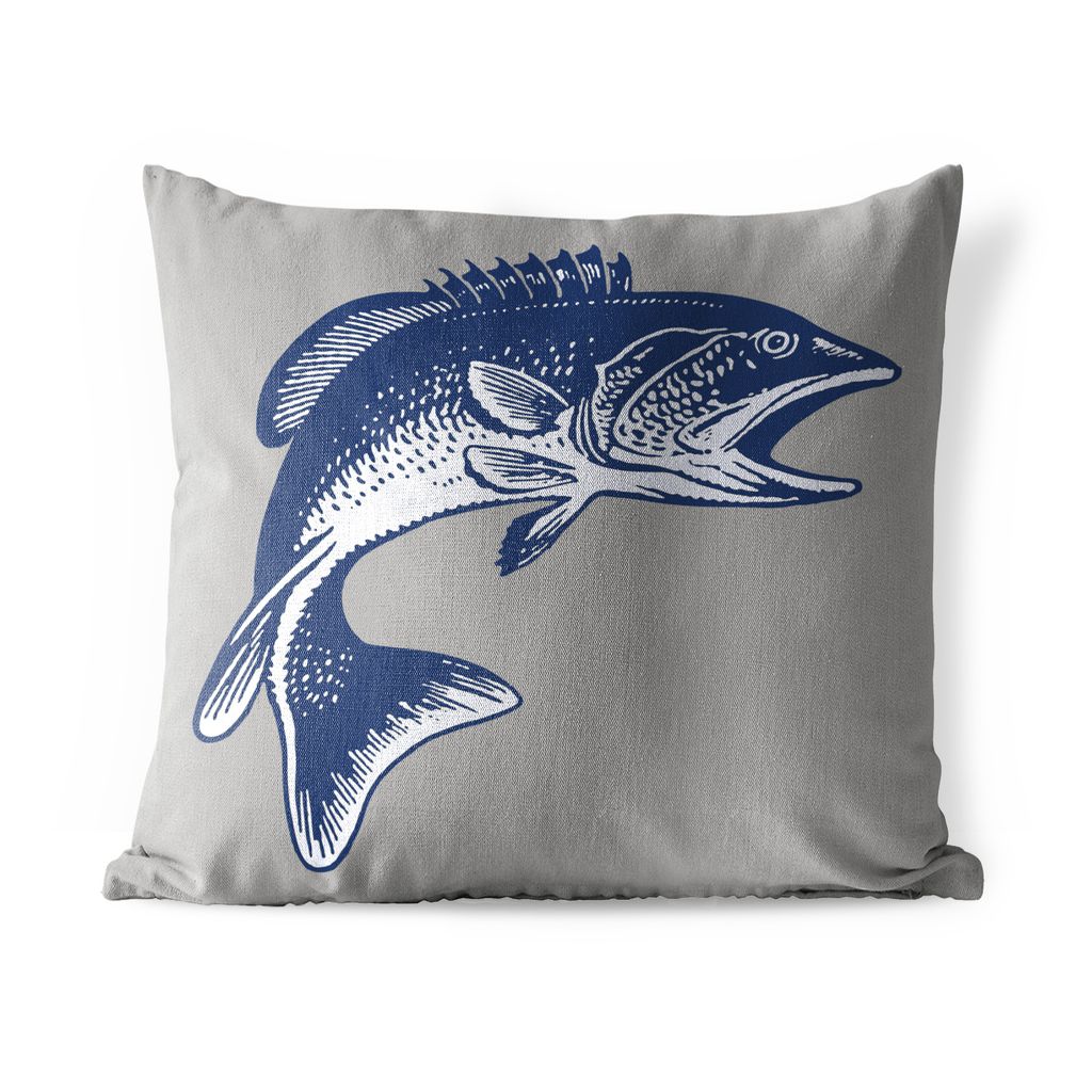 MuchoWow Outdoor Kissen - Illustration eines Fisches auf grauem Hintergrund - 40x40 cm - Wetterfest - Lounge Kissen - Kopfkissen - Interieur - Po...