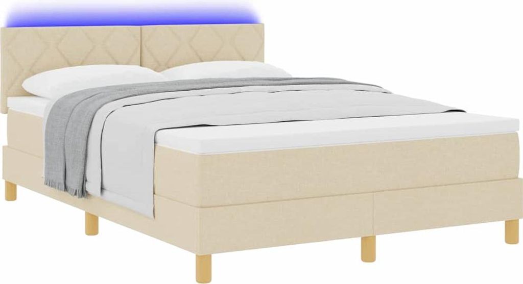 LED Boxspringbett mit Matratze mit LED Creme 160 x 200 cm Stoff
