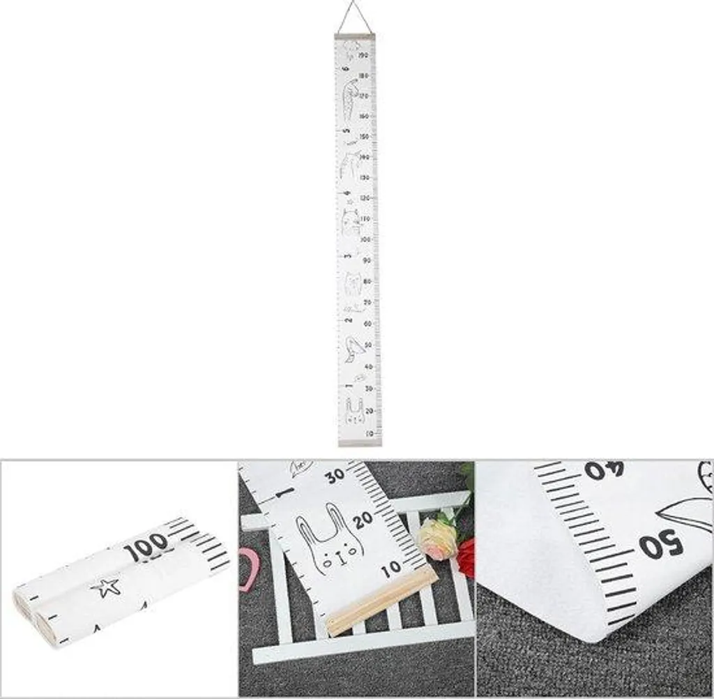 Toise enfant suspendue bois et toile scandinave - Règle de mesure 200cm