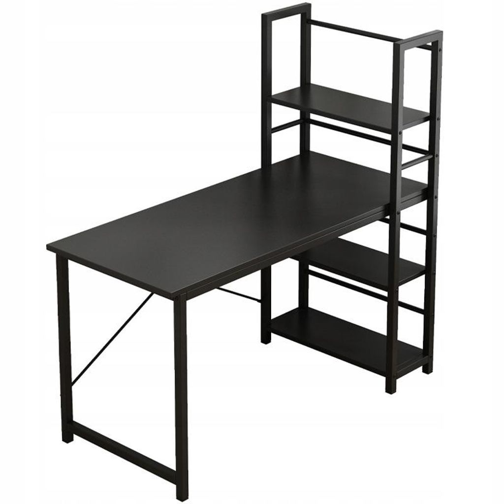 Biurko komputerowe czarne z regałem półkami 120 cm Zdjęcie produktu 