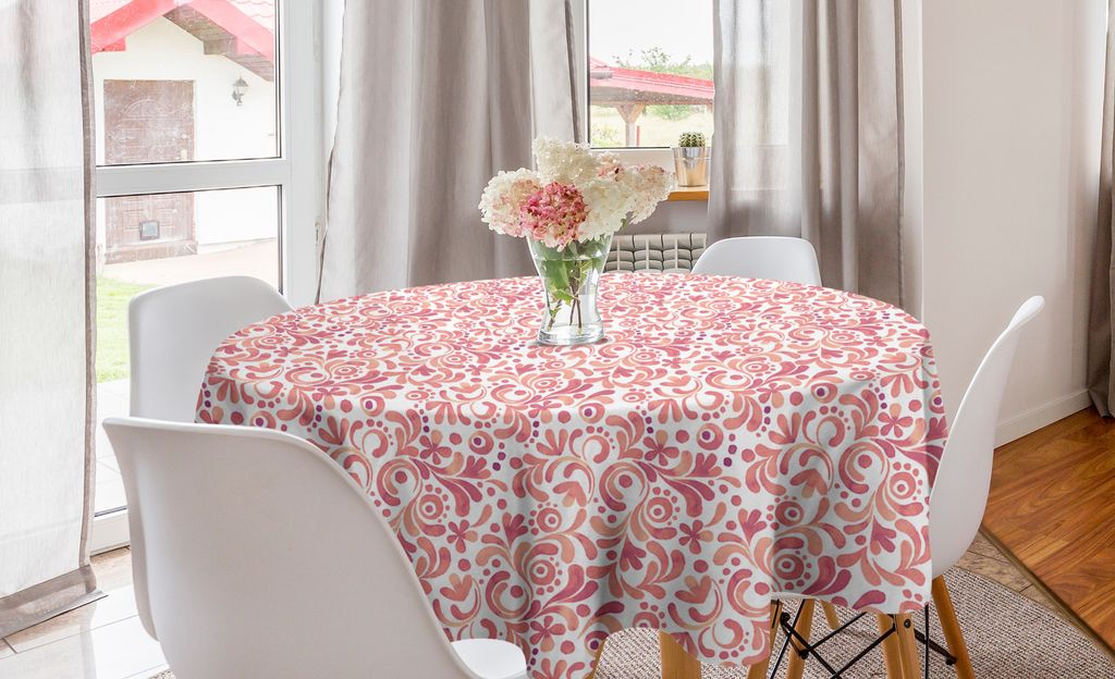 ABAKUHAUS Aquarell Runde Tischdecke, Pastell Botanik, Kreis Tischdecke Abdeckung für Esszimmer Küche Dekoration, 150 cm, Coral Peach