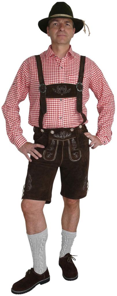 Kurze Lederhose im Trachtenstil mit Träger und Knopfleiste Produktbild 