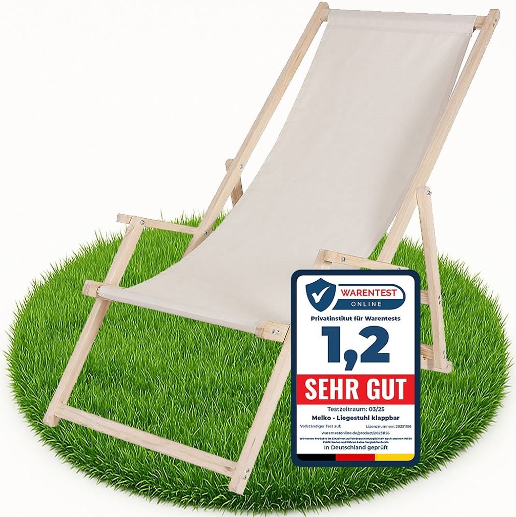 Strandstuhl klappbar Holz mit Armlehnen Beige Relaxliege