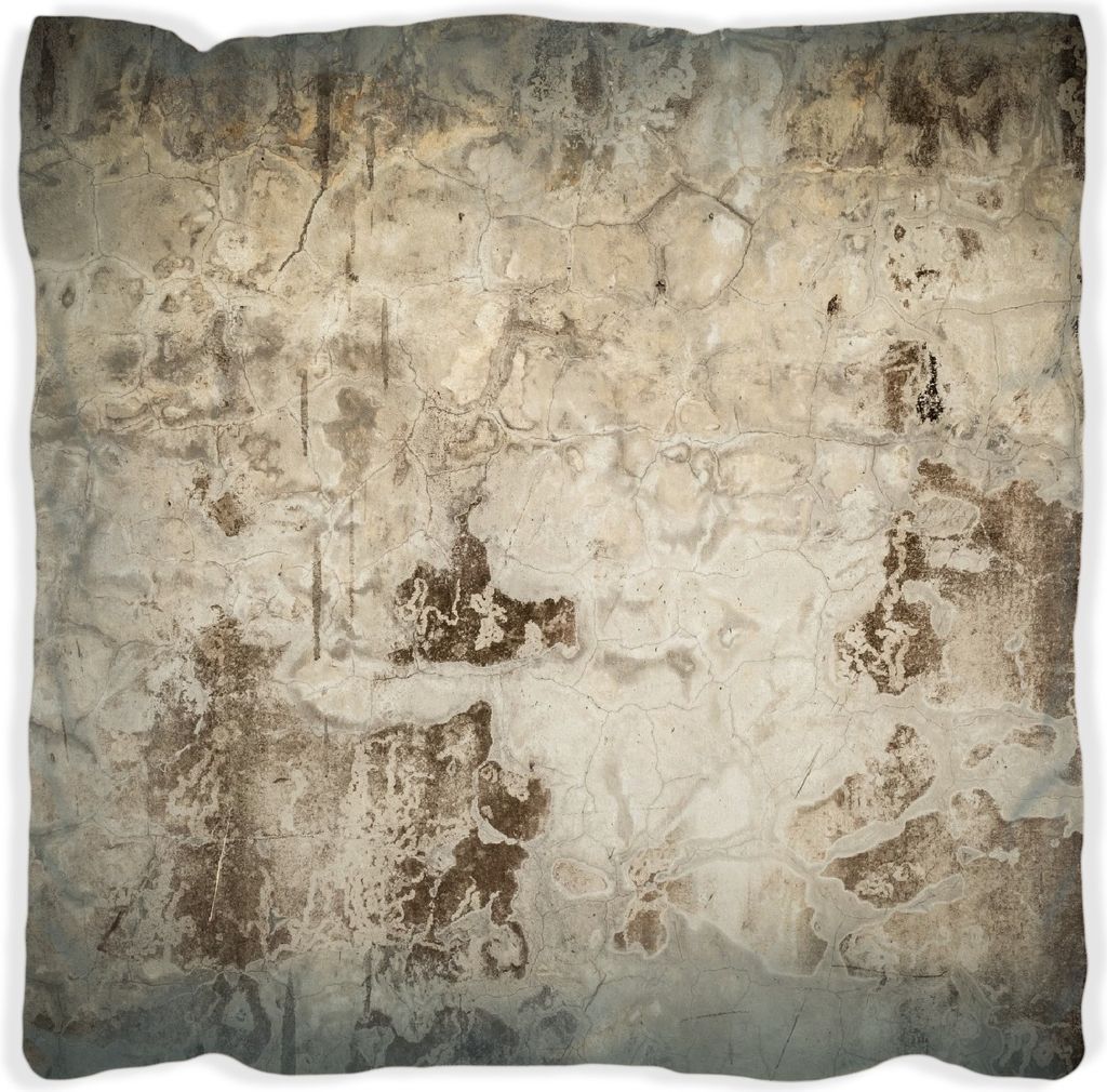 Wallario Premium Kissen, weiche Oberfläche, mit Motiv Alte schmutzige Wand aus Beton mit abblätternder Farbe, Größe: 40 x 40 cm, mit weißer R...