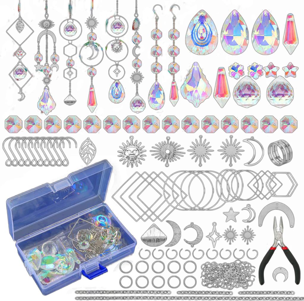 200/Set DIY Sonnenfänger-Bastelsets für Erwachsene und Kinder, Kunstkristall-Sonnenfänger, Basteln mit Haken, Regenbogen-Maker, glänzende Stras...