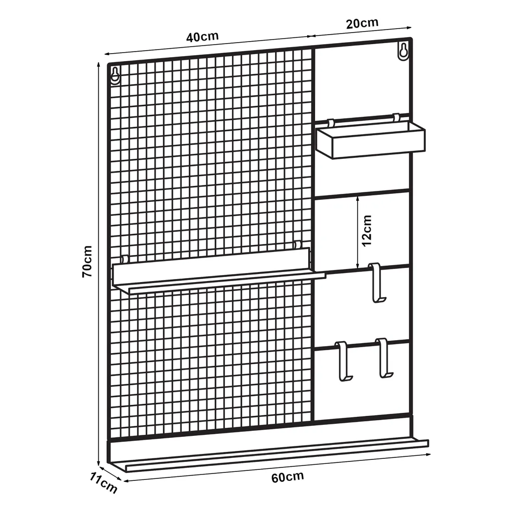 Support mural Westre en métal noir 70x60cm avec structure robuste