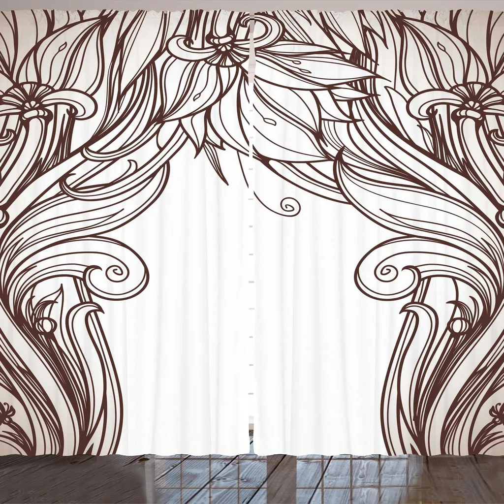 Tenda ARANDE in stile Art Nouveau, vintage vittoriano rinascimentale con volute in tonalità terra classiche, 280 x 245 cm, sigillo marrone bianco