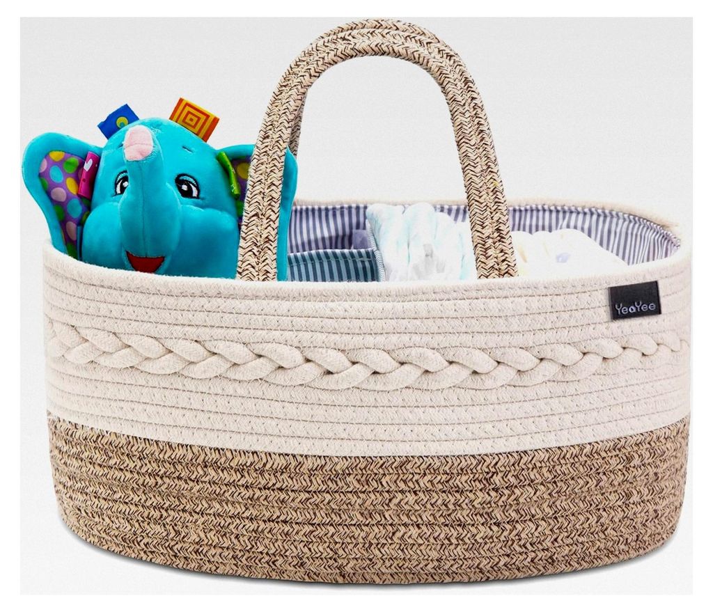Windel Caddy Organizer für Babys, multifunktionale Aufbewahrungsbox aus 100% Baumwoll-Leinen, tragbarer Korb für Windeln, Geschenk zur Babyparty