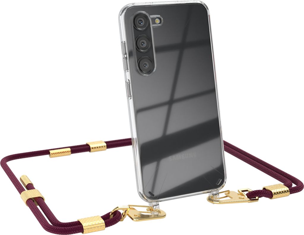 EAZY CASE Handykette für Samsung Galaxy S23, Transparente Silikonhülle mit Band, Clear Case, abnehmbar in Rot