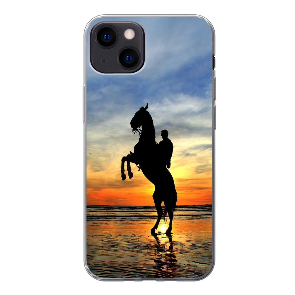 MuchoWow Handyhülle Schutzhülle Hülle für iPhone 13 Pferd - Himmel - Schatten Silikon Softcase Handy Hülle - Karteninhaber