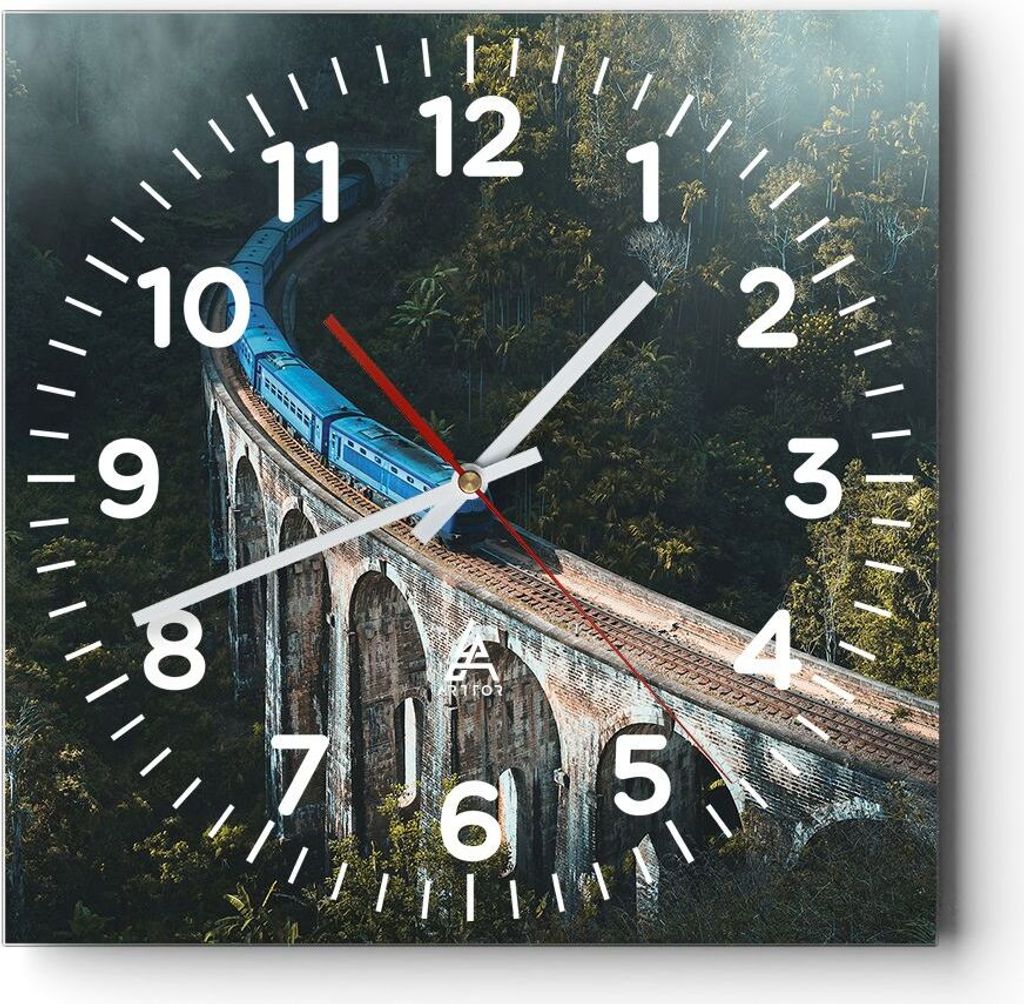 Wanduhr - Quadrat - Glasuhr - Zug Hogwarts Express - 30x30cm - Schleichendes Uhrwerk - Lautlos - zum Aufhängen bereit - Dekoration Modern - Wandde...