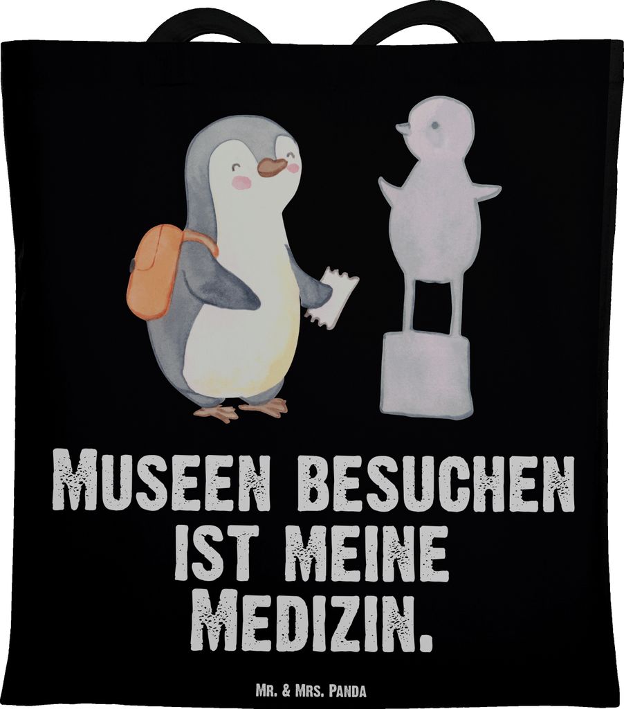 Mr. & Mrs. Panda Tote Bag Pinguin Museum besuchen - Schwarz - Geschenk, Schultasche, Tasche, Shopping, Museen, Uni, Einkaufstasche