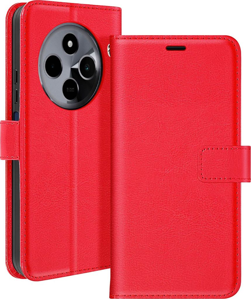 Mayaxess, Xiaomi Redmi 14C Wallet Case Standfunktion mit Handschlaufe, Rot