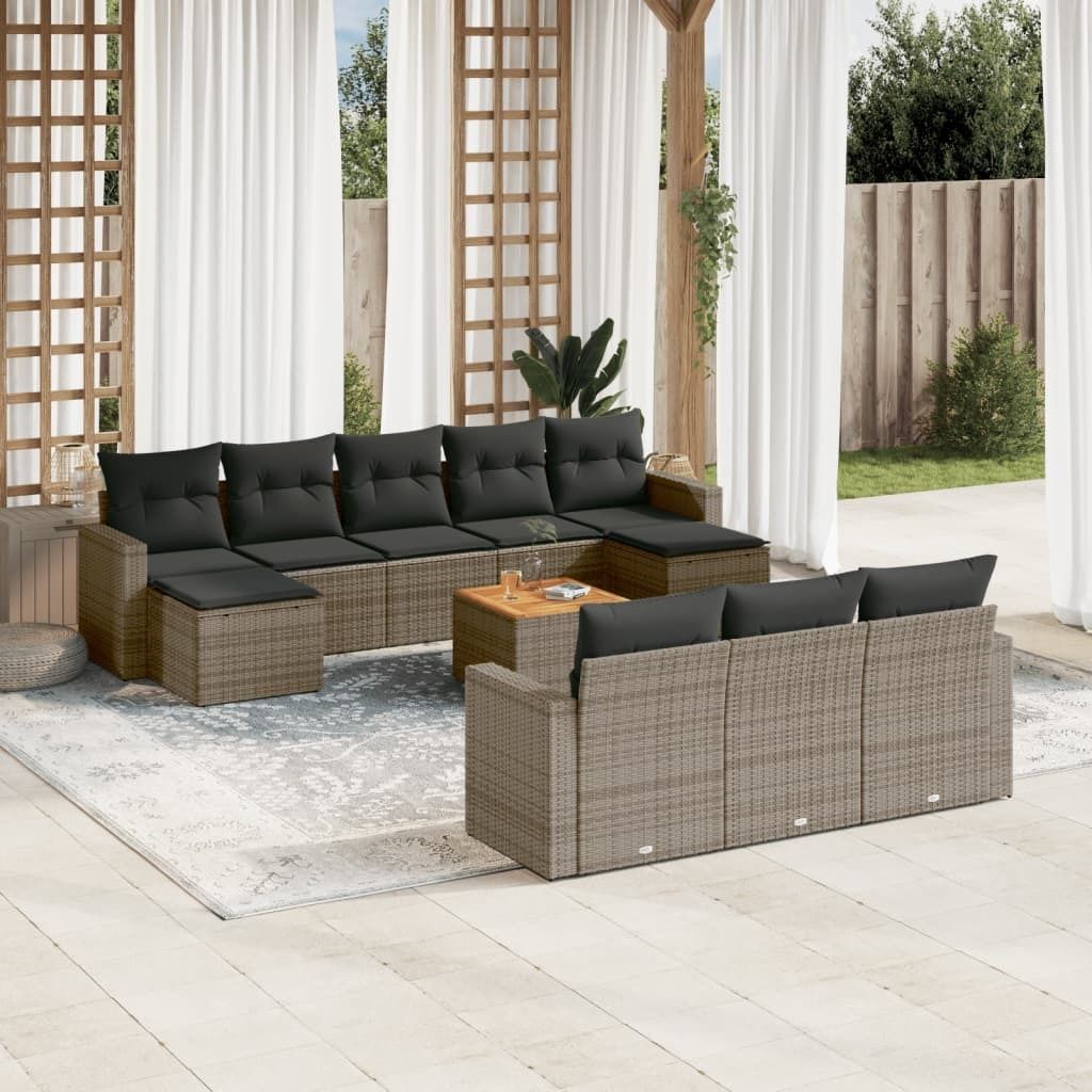 Maison Exclusive - 11-tlg. Garten-Sofagarnitur mit Kissen Grau Poly Rattan