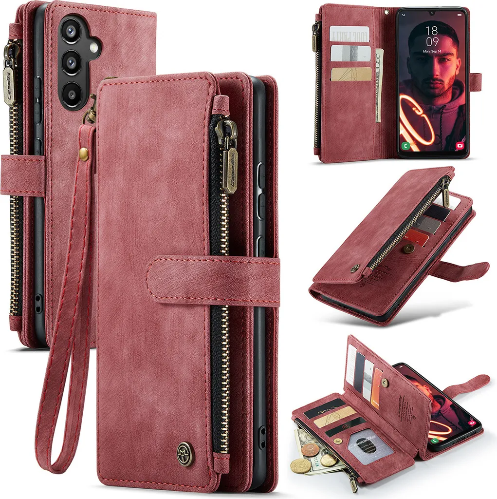 Custodia Samsung Galaxy A34 5G Rosso - Cover Libro Pelle con Zip e Stand