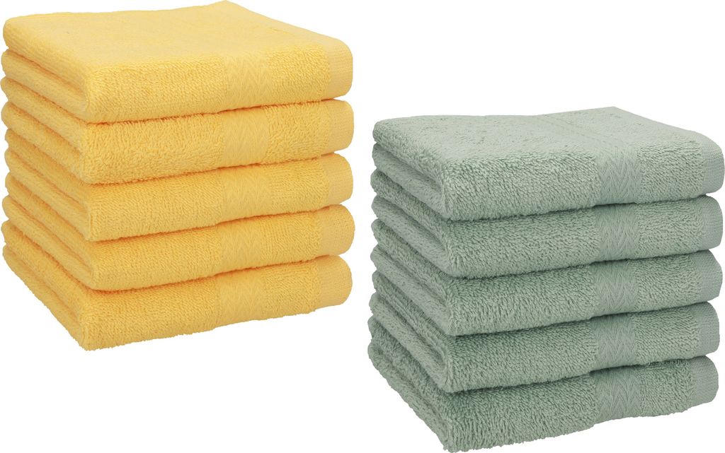 Betz 10 Stück Seiftücher 30x30 cm PREMIUM 100% Baumwolle Farbe: honiggelb und heugrün