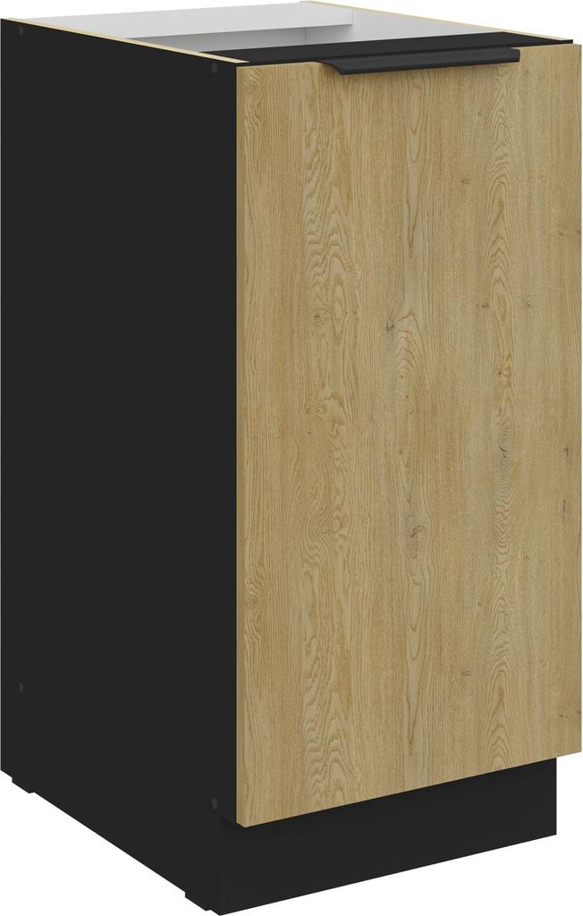 Küchen Unterschrank 40 cm CREMONA Eiche hell + Schwarz matt Küche Küchenzeile Küchenblock Einbauküche