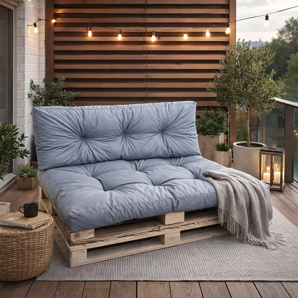 Coussin pour canapé palette 120 x 80 cm imperméable gris avec dossier