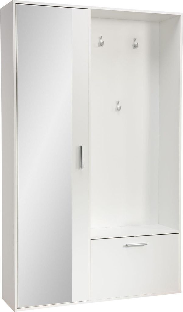 Garderobe mit Spiegel BIS, Weiß Alpin, Schuhschrank und Ausziehbare Kleiderstange