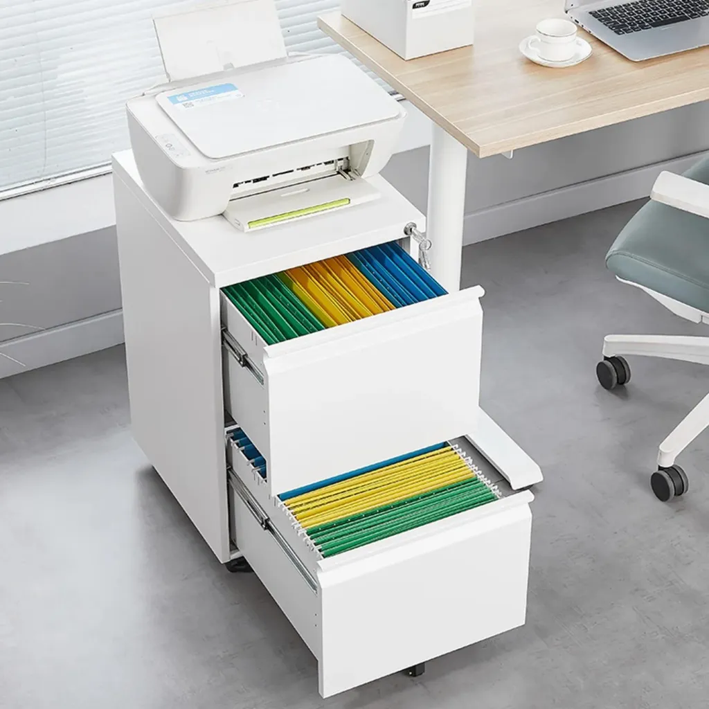 Meuble de rangement bureau : caisson mobile métallique 2 tiroirs
