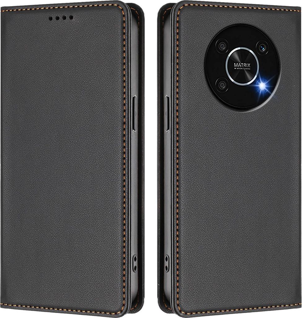 Handyhülle für Honor X9 4G/Honor X9 5G, Kunstleder Klapphülle Stoßfeste Magnetische Hülle mit Ständer Schwarz