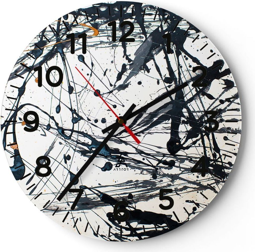 Wanduhr - Rund - Glasuhr - Abstraktion modern - 40x40cm - Schleichendes Uhrwerk - Lautlos - zum Aufhängen bereit - Dekoration Modern - Wanddekorat...