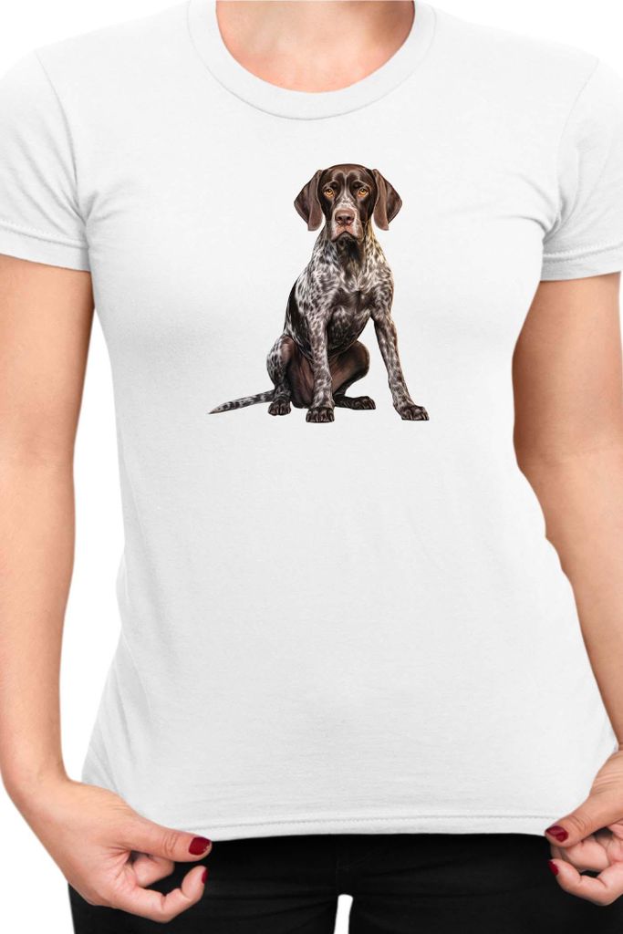 Damen T-Shirt Dogs Breeds German Shorthaired Pointer Dog Breed 006, Lady L / Weiß
