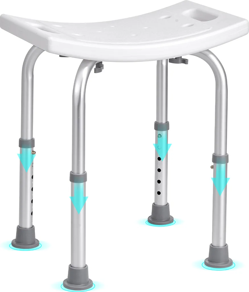 VEVOR sgabello da doccia sedia da doccia 360-485 mm regolabile in altezza, sgabello da bagno sedile da bagno 158,8 kg capacità di carico, stabile sgabello da doccia ausilio da bagno telaio in lega di alluminio, sedile da doccia sgabello da bagno bianco