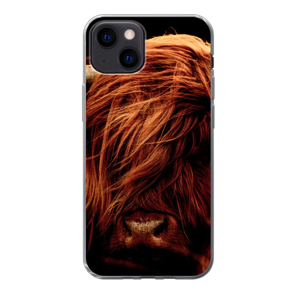 MuchoWow Handyhülle Schutzhülle Hülle für iPhone 13 mini Schottischer Highlander - Kuh - Hörner - Porträt - Tiere Silikon Softcase Handy H...