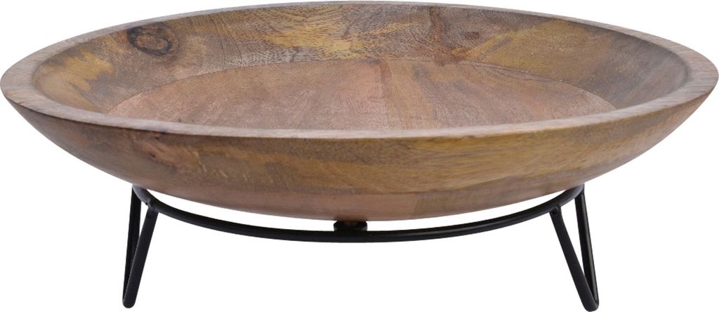 Deko-Schale - Braun - Schwarz - Mangoholz - Metallfüße - Ø 40 cm