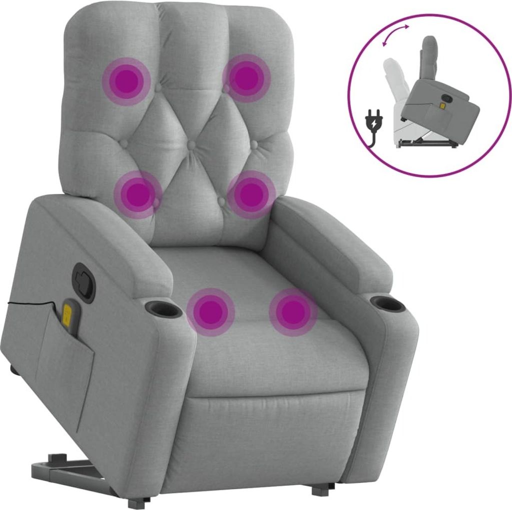 Massagesessel mit Aufstehhilfe Hellgrau Stoff