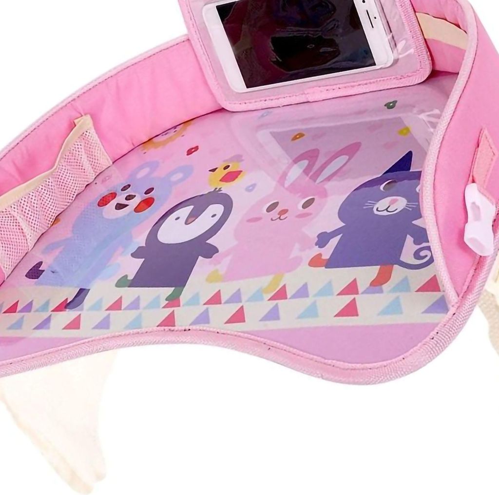 Kinder-Reisetablett, Sitz, Schoßaktivität, halb umschlossener Organizer mit transparenter Tasche, Seitentasche für Kinderwagen, Auto, Kind, Hand in