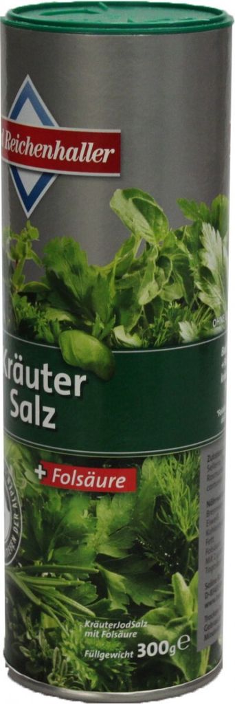 A cylindrical container of herb salt.