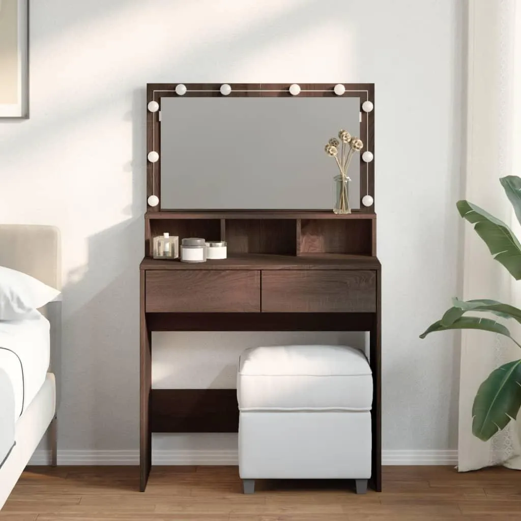Coiffeuse de Chambre avec LED 80x41 cm - Coin Maquillage Brun Chêne