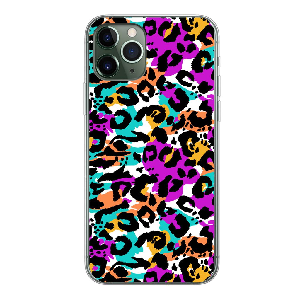 MuchoWow Handyhülle Schutzhülle Hülle für iPhone 11 Pro Pantherdruck - Regenbogen - Weiß Silikon Softcase Handy Hülle - Handy