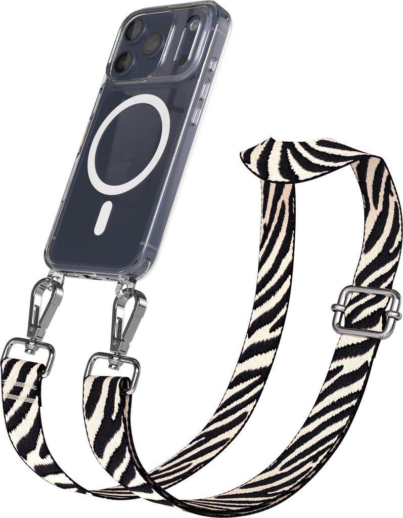 EAZY CASE - Handykette mit MagSafe Hülle für Apple iPhone 17 Pro, Handyband Leo Style, Karabiner Silber, Umhängeband in Schwarz