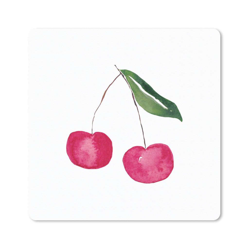 MuchoWow Mauspad Mousepad Kirschen - Rote Früchte - Weiß 30x30 cm - Mousepads - Maus Mat - Pad - Mausunterlage - Gaming