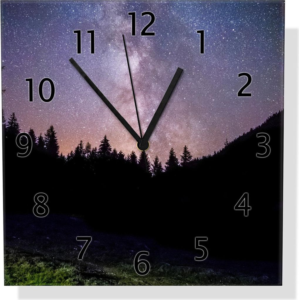 Wallario Design Wanduhr Pfad zur Milchstraße aus Echtglas, Größe 30 x 30 cm