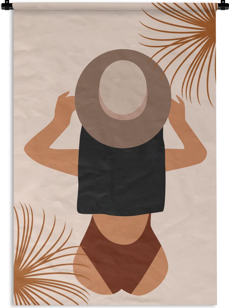 MuchoWow Wandteppich Wandbehang Sommer - Hut - Laub 120x180 cm Tapisserie Dekoration Wandtuch - Schlafzimmer - Dekorationen für das Haus