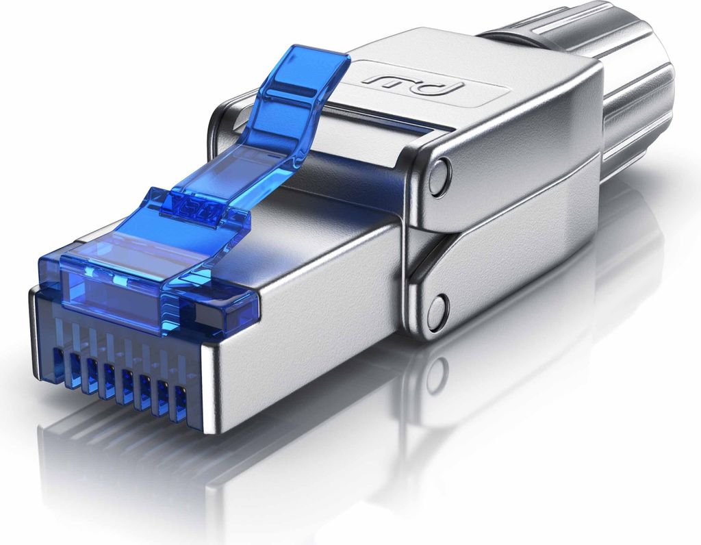 Primewire 1x Netzwerkstecker RJ-45 (Ethernet) zu Netzwerkkabel, Werkzeuglos RJ45 CAT 8, Gigabit Ethernet LAN Kabel, 40 Gbit/s, silber