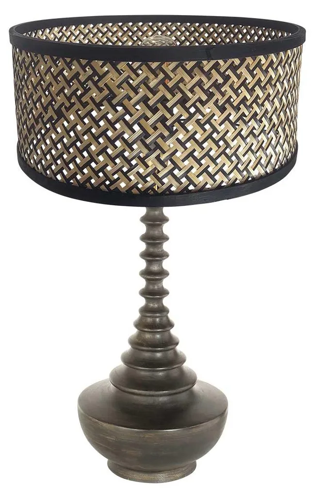 Éclairage doux : Lampe de table en bois noir et bambou anti-éblouissement