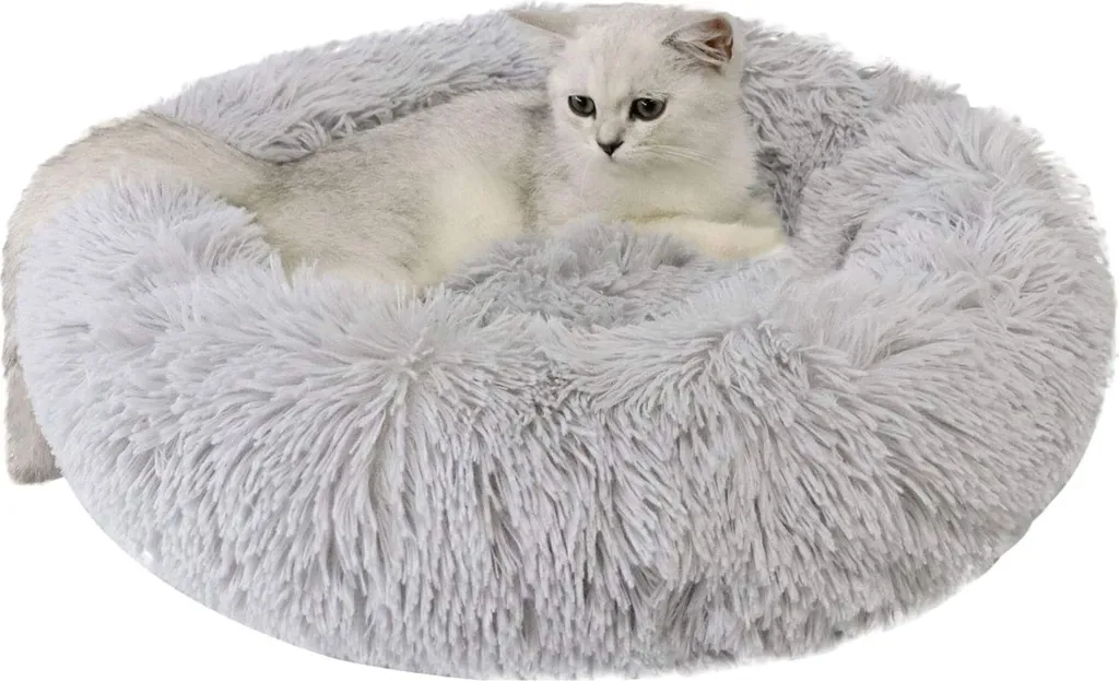 Cuscino per Gatti Effetto Relax - Cuccia Rotonda Morbida Grigia