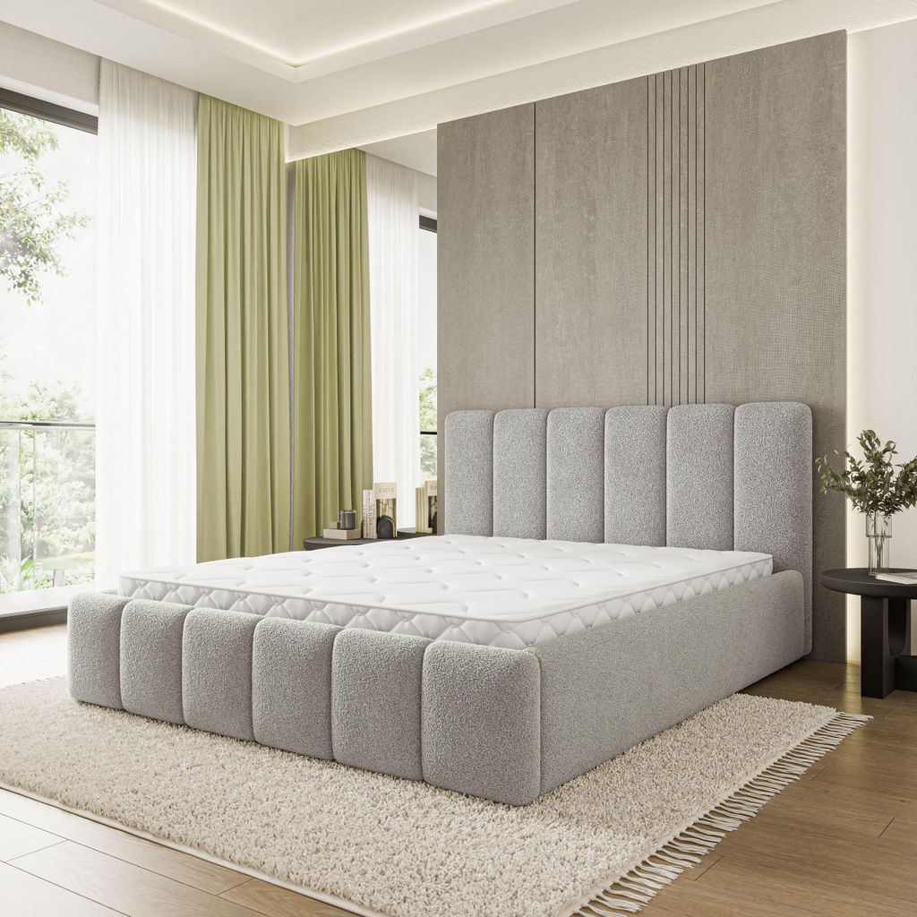 Masseno Polsterbett ATTORA Q 140x200 cm, Polsterbett mit Bettkästen - Hellgrau, QUELLE 83
