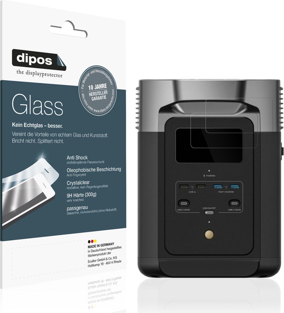 2x Schutzfolie für EF Ecoflow Delta 2 - Anti-Shock 9H Folie dipos Glass Kunststoffglas