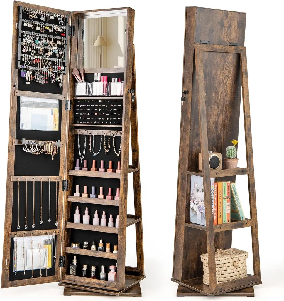 Meuble à bijoux rotatif et miroir psyché, rangement bijoux vertical XL