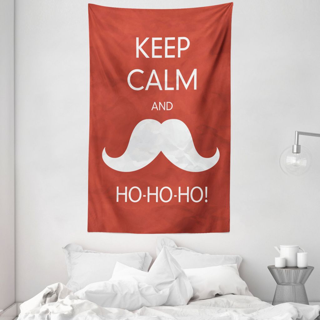 ABAKUHAUS Ruhe bewahren, ruhig bleiben Wandteppich und Tagesdecke, Ho Ho Ho Schnurrbart aus Weiches Mikrofaser Stoff Waschbar ohne Verblassen Digit...