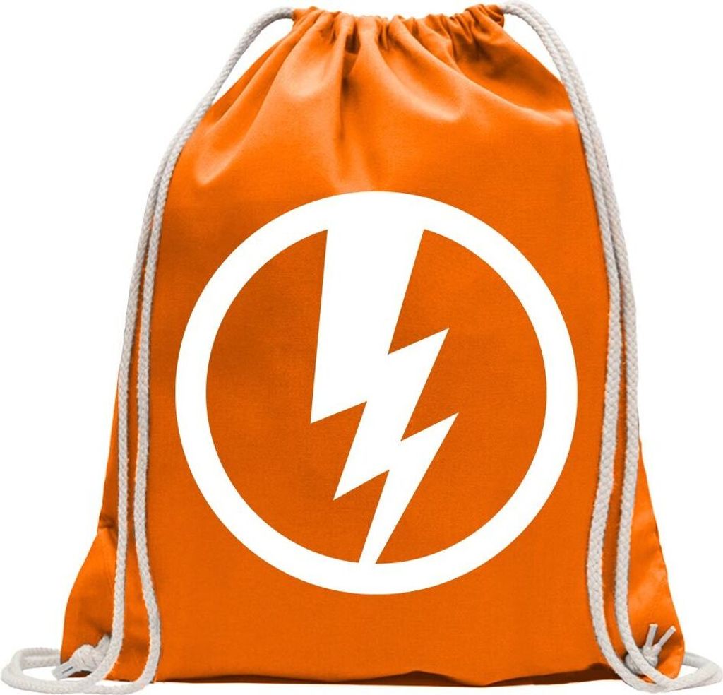 Kiwistar - Turnbeutel - mandarin - Blitz/Strom Motiv 2 - Fun Rucksack Sport Beutel Gymsack Baumwolle mit Ziehgurt
